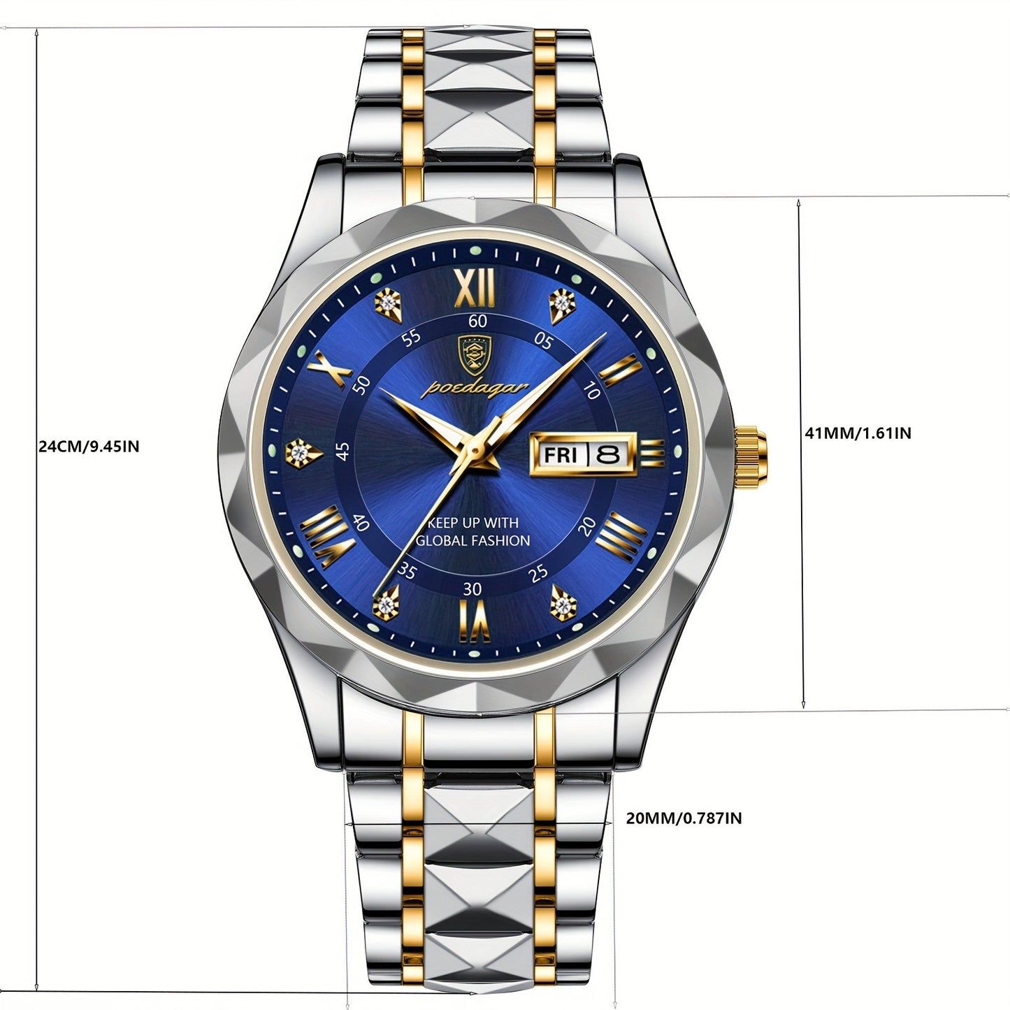 POEDAGAR Waterproof Luminous Calendar Men's Quartz